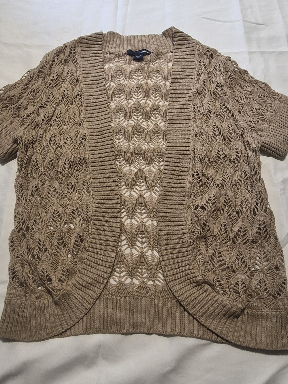 Basic Edition Women's Crochet Knit Open Front Short Sleeve Cardigan Sweater, M